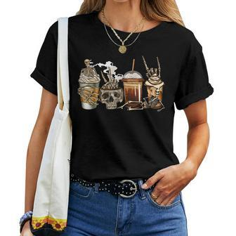 Skeleton Coffee Latte Skull Caffeinated Halloween For Coffee Lovers Women T-shirt | Mazezy