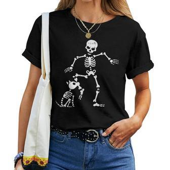 Skeleton And Dog Halloween Costume Skull Women T-shirt - Seseable