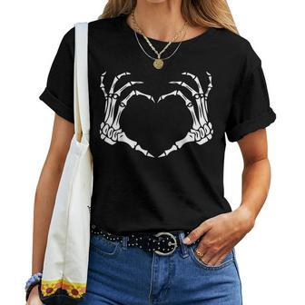 Skeleton Hands Heart Sign Retro Halloween Girls Women T-shirt - Monsterry UK