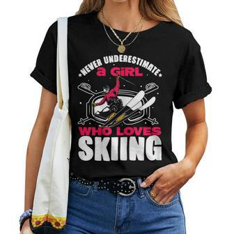 Ski Lovers Never Underestimate A Girl Who Loves Skiing Women T-shirt | Mazezy