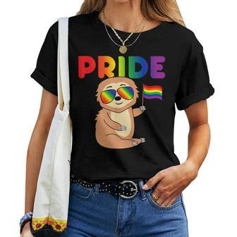 Sloth Gay Pride Rainbow Flag Proud Lgbtq Cool Lgbt Ally Women T-shirt | Mazezy