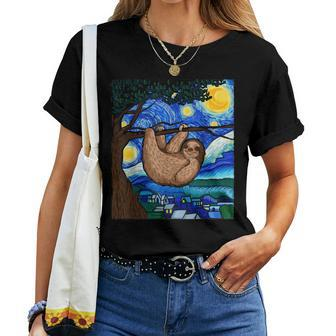 Sloth Humor Lazy Person Sloth Starry Night Sloth Women T-shirt | Mazezy