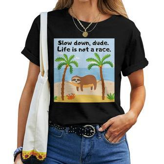Sloths And Crabs Relaxation At Beach Hammock Women T-shirt | Mazezy