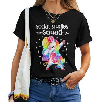 Social Studies Squad Dabbing Unicorn Teacher Women T-shirt | Mazezy