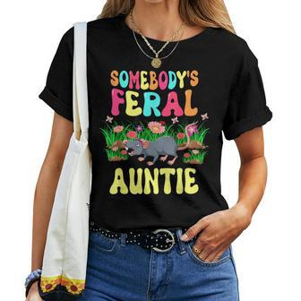 Somebodys Feral Auntie Cute Rat Bow Tie Flowers Animal Women T-shirt | Mazezy