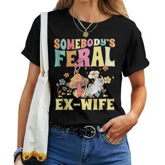 Somebodys Feral Ex-Wife Cat Mushroom Floral Divorce Women T-shirt | Mazezy