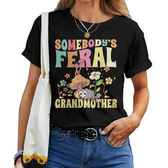 Somebodys Feral Grandmother Wild Family Grandma Opossum Women Crewneck Short T-shirt - Thegiftio UK