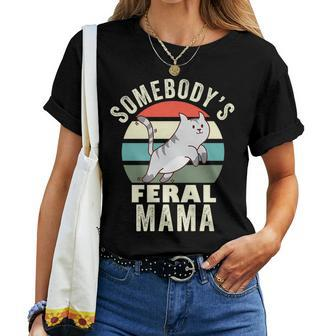 Somebodys Feral Mama Wild Mom Retro Cat Family For Mom Women T-shirt | Mazezy