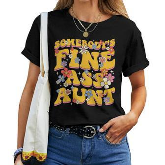 Somebodys Fine Ass Aunt Funny Family Groovy Women T-shirt Casual Daily Crewneck Short Sleeve Graphic Basic Unisex Tee
