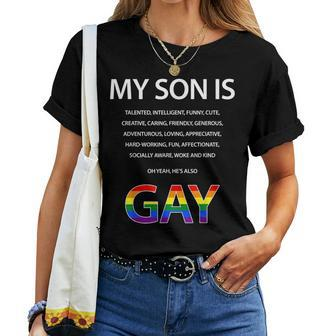My Son Is Gay For Mom Dad Parents With Pride Lgbtq Kid Women T-shirt | Mazezy