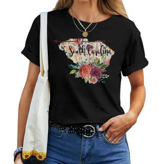 South Carolina Floral Arrow Heart Flowers Women T-shirt | Mazezy