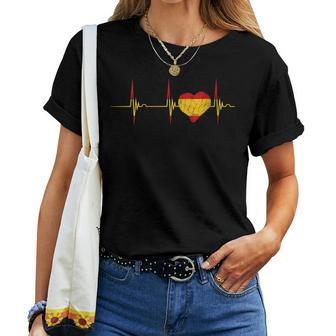Spain Heartbeat Ekg Pulse Heart Spanish Pride Spain Flag Women T-shirt | Mazezy