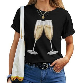 Sparkling Wine Champagne Glasses Toast D010-0645B Women T-shirt - Seseable