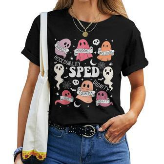 Special Education Sped Teacher Halloween Spooky Cute Ghosts Women T-shirt - Seseable