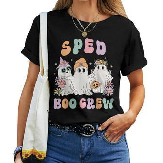 Sped Boo Crew Halloween Floral Ghost Special Ed Sped Teacher Women T-shirt - Monsterry UK