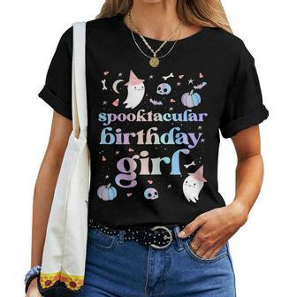 Spooktacular Birthday Girl Cute Ghost Halloween Party Retro Women T-shirt - Monsterry AU