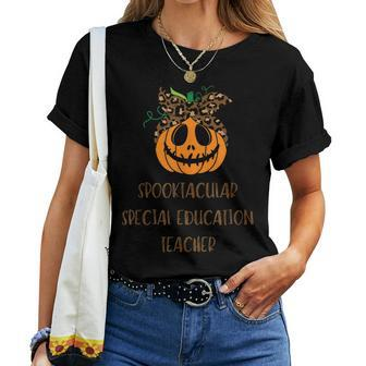 Spooktacular Special Education Teacher Cute Smiling Pumpkin Women T-shirt | Mazezy