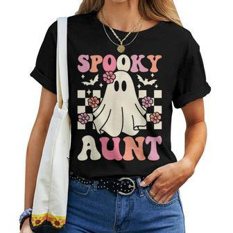 Spooky Aunt Halloween Ghost Costume Retro Groovy Women T-shirt - Thegiftio UK