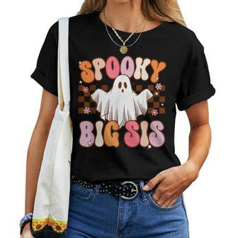 Spooky Big Sis Halloween Sister Ghost Costume Retro Groovy Women T-shirt | Mazezy AU