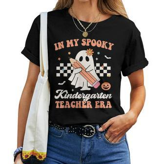 In My Spooky Kindergarten Teacher Era Groovy Retro Halloween Women T-shirt - Monsterry