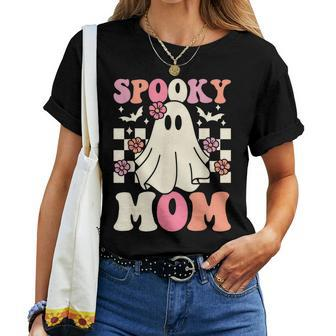 Spooky Mom Halloween Ghost Costume Retro Groovy Women T-shirt | Mazezy