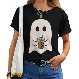 Spooky Season Cute Little Ghost Ice Coffee Halloween Costume Women T-shirt - Seseable