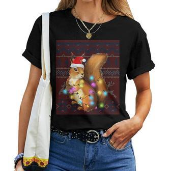 Squirrel Christmas Lights Ugly Sweater Squirrel Lover Women T-shirt - Seseable