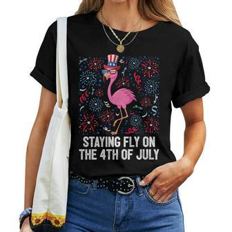 Staying Fly 4Th Of July American Flag Usa Flamingo Women T-shirt | Mazezy