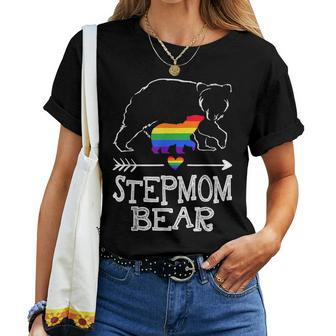Stepmom Bear Proud Mom Rainbow Flag Lgbt Pride Women T-shirt | Mazezy UK