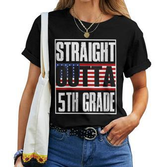 Straight Outta 5Th Grade American Flag Fifth Grade Women T-shirt | Mazezy