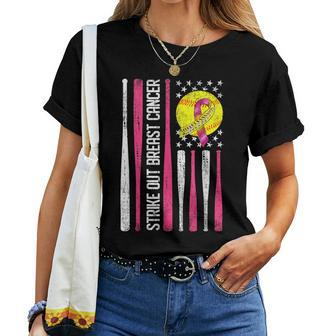 Strike Out Breast Cancer Softball Fight Awareness Women T-shirt - Seseable