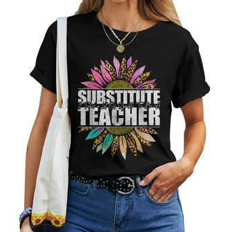 Substitute Teacher Leopard Sunflower Back To School Women T-shirt | Mazezy