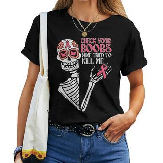 Sugar Skull Skeleton Breast Cancer Awareness Women T-shirt - Monsterry