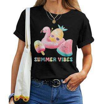 Summer Vibes Flamingo Floating Ice Cream Watermelon Women T-shirt | Mazezy
