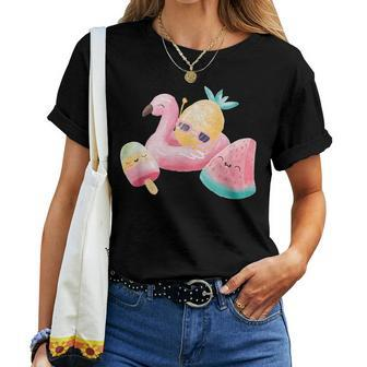 Summer Vibes Flamingo Floating Tire Ice Cream Watermelon Women T-shirt | Mazezy
