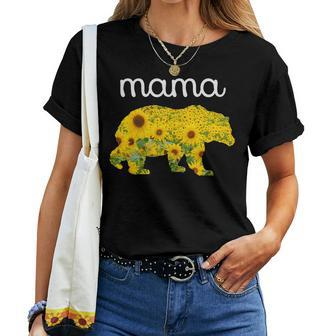 Sunflower Bear Flowers Mama Floral Print Women T-shirt | Mazezy