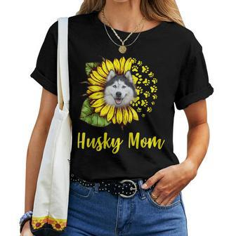 Sunflower Husky Mom Dog Lover Women T-shirt | Mazezy