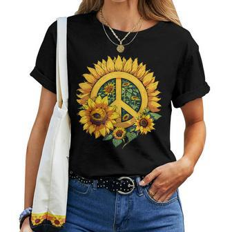 Sunflower Peace Sign Women T-shirt - Monsterry
