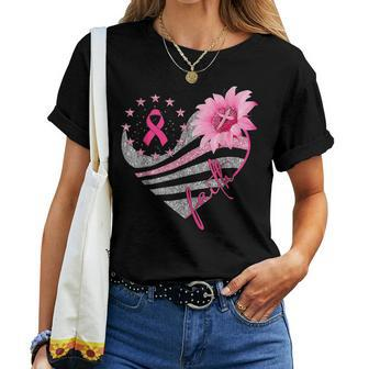 Sunflower Pink Ribbon Faith Breast Cancer Awareness Women T-shirt - Monsterry UK