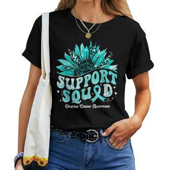 Sunflower Support Squad Teal Ribbon Ovarian Cancer Awareness Women T-shirt - Seseable