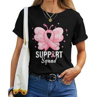 Support Squad Breast Cancer Awareness Butterfly Ribbon Women T-shirt - Seseable