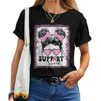 Support Squad Messy Hair Bun Girl Pink Warrior Breast Cancer Women T-shirt - Monsterry AU