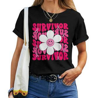 Survivor Breast Cancer Awareness Retro Groovy Breast Cancer Women T-shirt - Seseable