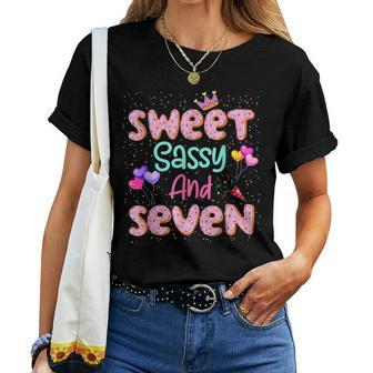 Sweet Sassy And Seven Birthday For Girls 7 Year Old Women T-shirt - Seseable