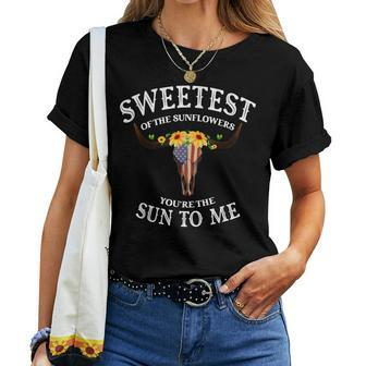 Sweetest Of The Sunflowers Youre The Sun To Me Funny Women Crewneck Short T-shirt - Thegiftio UK