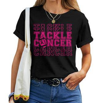Tackle Cancer Pink Ribbon Breast Cancer Football Girls Women T-shirt - Thegiftio UK