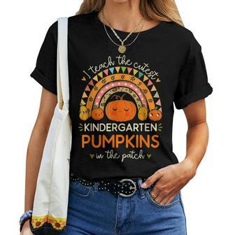 I Teach The Cutest Kindergarten Pumpkin Halloween Teacher Women T-shirt - Seseable