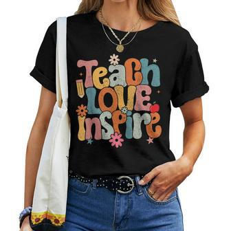 Teach Love Inspire Back To School Teacher Appreciation Day Women T-shirt Short Sleeve Graphic - Thegiftio UK