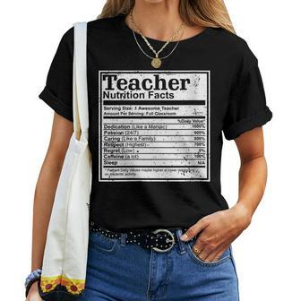 For Teachers Nutrition Facts Teacher Awesome School Women T-shirt Crewneck | Mazezy
