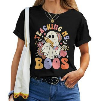 Teaching My Boos Cute Ghost Retro Groovy Teacher Halloween Women T-shirt